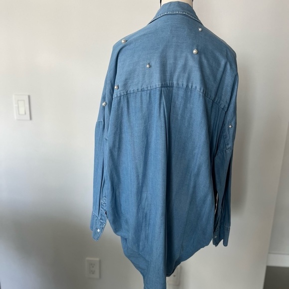 Zara Woman Peal Embellished Chambray Top - Picture 3 of 11